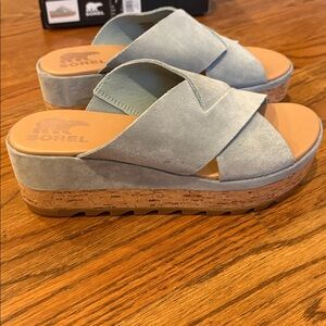 Sorel Crushed Blue Flatform Mules